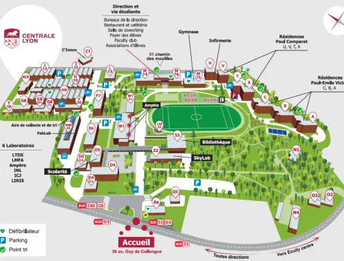 map of the centrale lyon campus in ecully